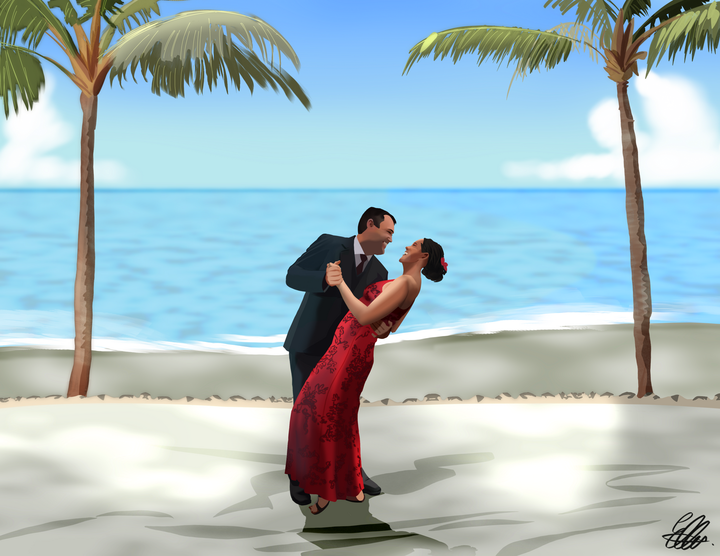 Fiji beach engagement/proposal - custom artwork