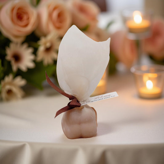 CUSTOM Mini bubble candle wedding favour - Packaged in a sheer organza fabric wrap